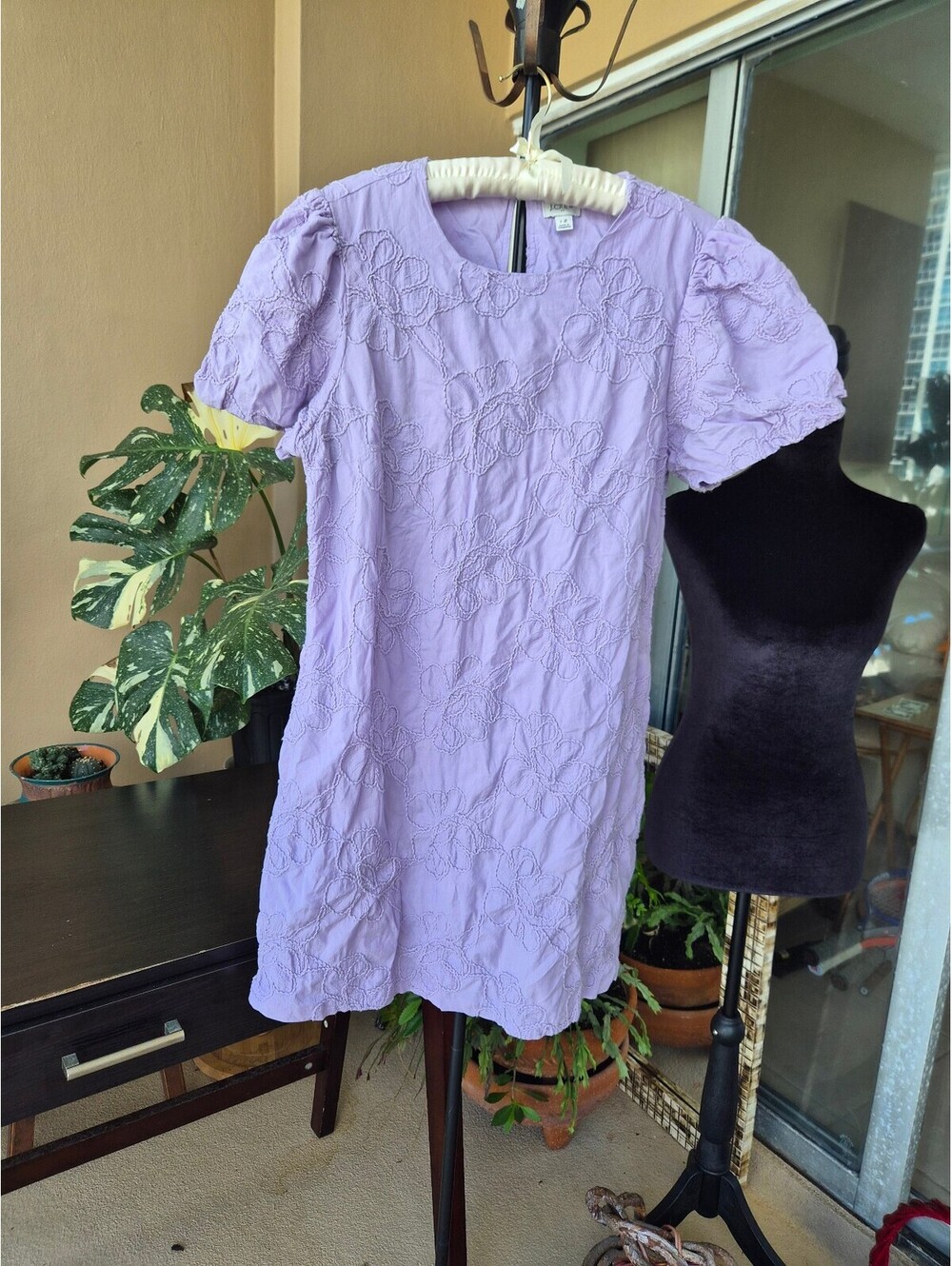 J.Crew Lavender Floral Embroidered Puff Sleeve Dress Size 12